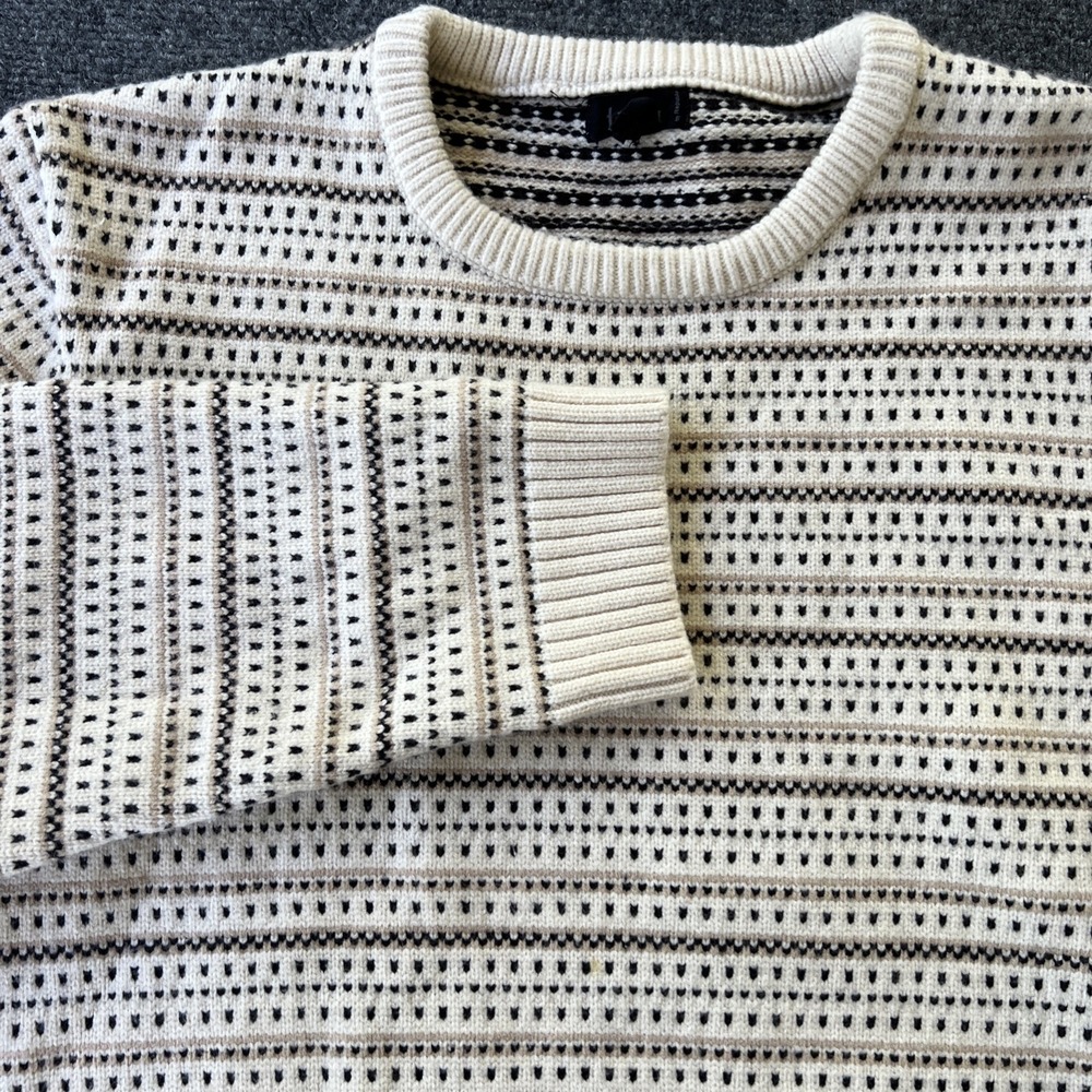 Truth By Republic Mens Sweater XL Fair Isle Knit Crewneck Cream Striped Soft